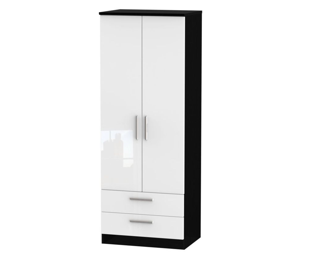 Welcome Furniture Knightsbridge High Gloss White and Black 2 Door 2 Drawer Tall Double Wardrobe