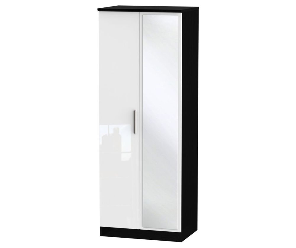 Welcome Furniture Knightsbridge High Gloss White and Black 2 Door Tall Mirror Double Wardrobe