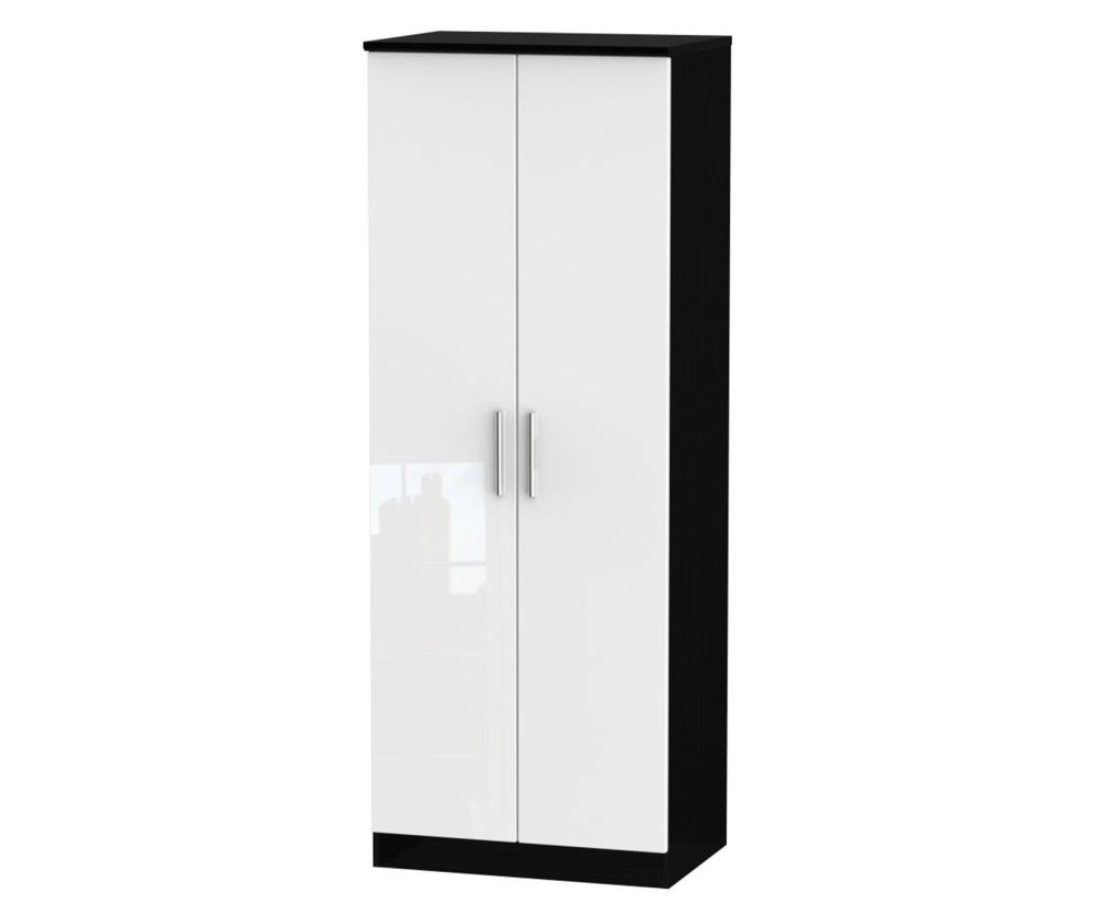 Welcome Furniture Knightsbridge High Gloss White and Black 2 Door Tall Plain Double Wardrobe