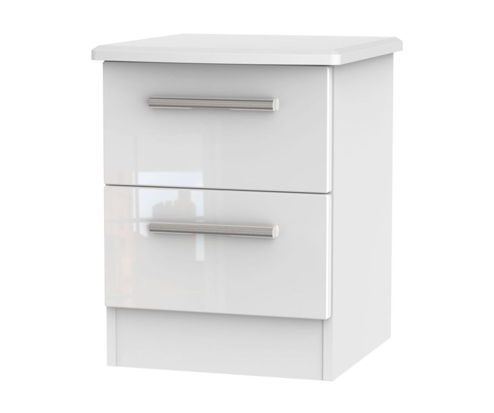 Welcome Furniture Knightsbridge High Gloss White 2 Drawer Locker Bedside Cabinet