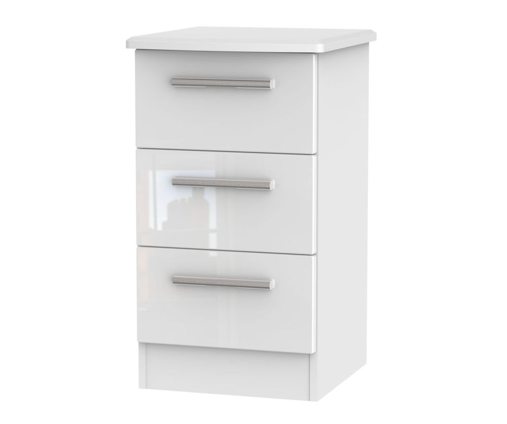 Welcome Furniture Knightsbridge High Gloss White 3 Drawer Locker Bedside Cabinet