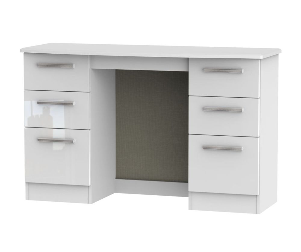 Welcome Furniture Knightsbridge High Gloss White Kneehole Double Pedestal Dressing Table