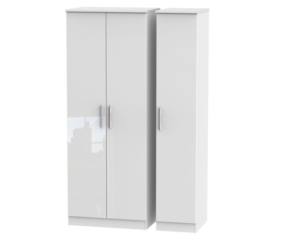 Welcome Furniture Knightsbridge High Gloss White 3 Door Plain Triple Wardrobe