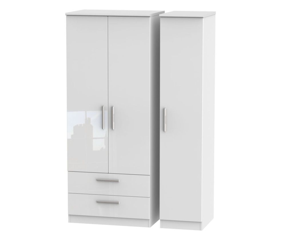 Welcome Furniture Knightsbridge High Gloss White 3 Door 2 Drawer Triple Wardrobe