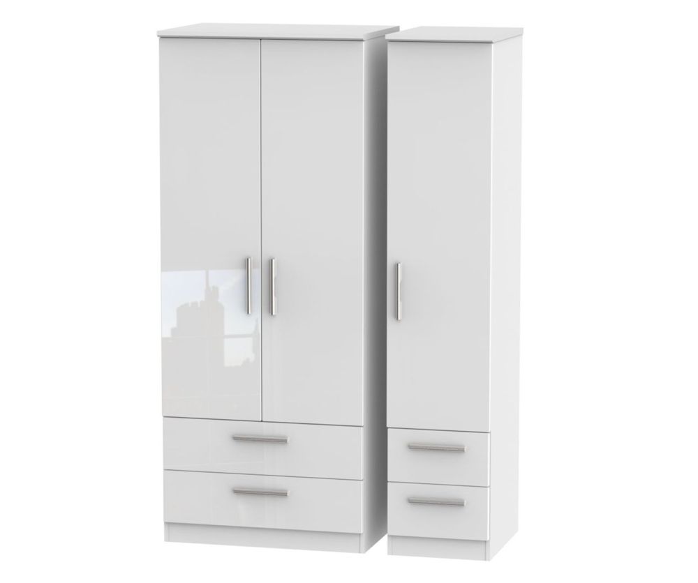 Welcome Furniture Knightsbridge High Gloss White 3 Door 4 Drawer Triple Wardrobe
