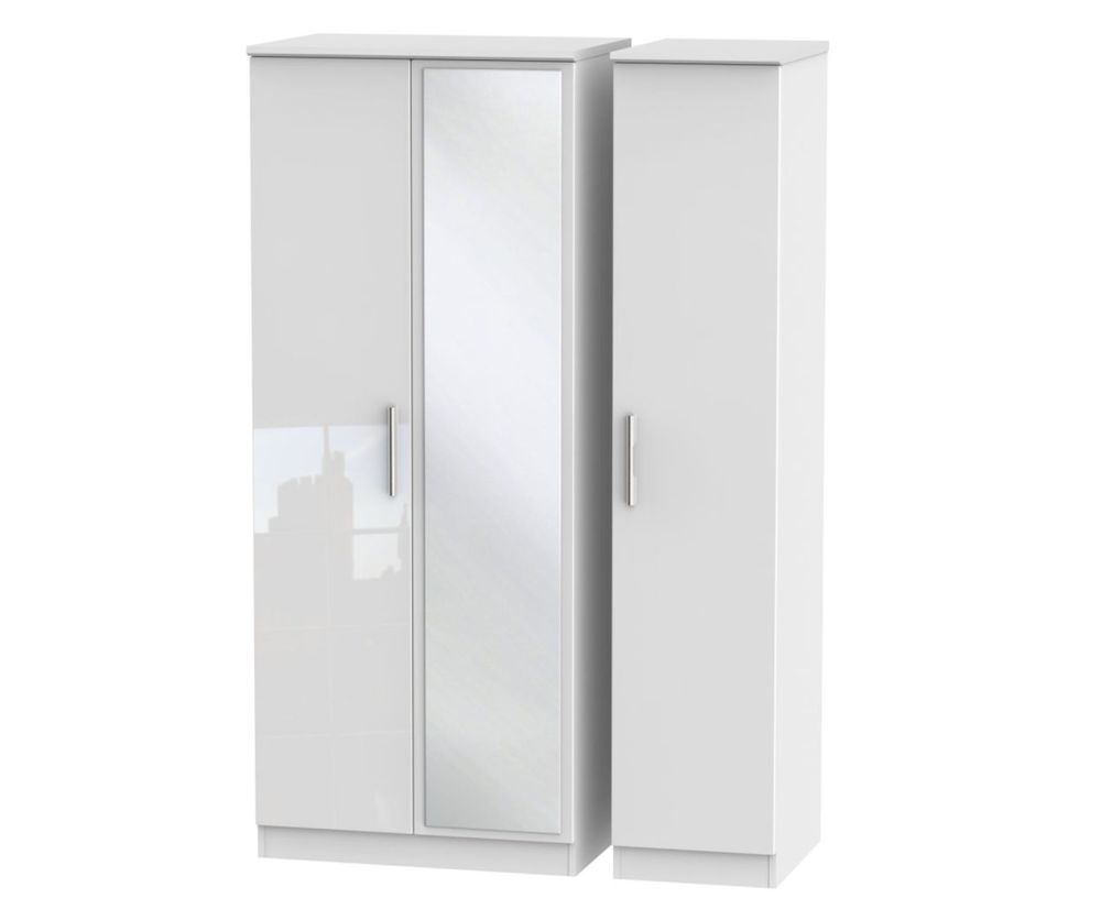 Welcome Furniture Knightsbridge High Gloss White 3 Door Mirror Triple Wardrobe