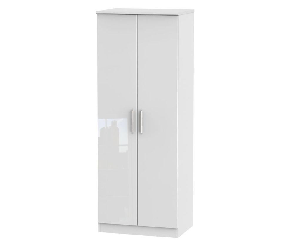 Welcome Furniture Knightsbridge High Gloss White 2 Door Tall Double Hanging Wardrobe