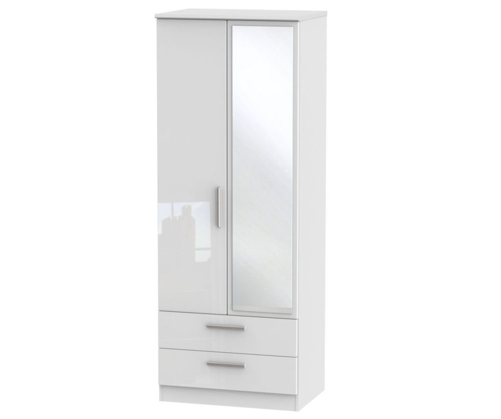 Welcome Furniture Knightsbridge High Gloss White 2 Door 2 Drawer Tall Mirror Double Wardrobe