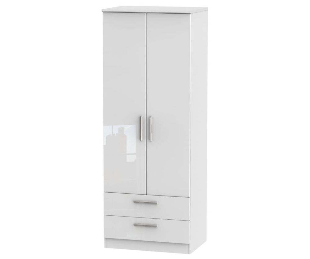 Welcome Furniture Knightsbridge High Gloss White 2 Door 2 Drawer Tall Double Wardrobe