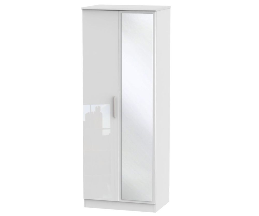 Welcome Furniture Knightsbridge High Gloss White 2 Door Tall Mirror Double Wardrobe