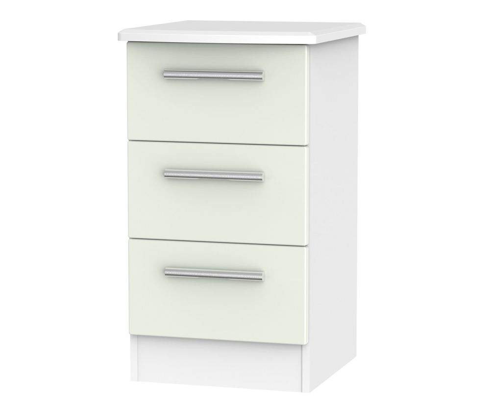 Welcome Furniture Knightsbridge Kaschmir Matt and White 3 Drawer Locker Bedside Cabinet