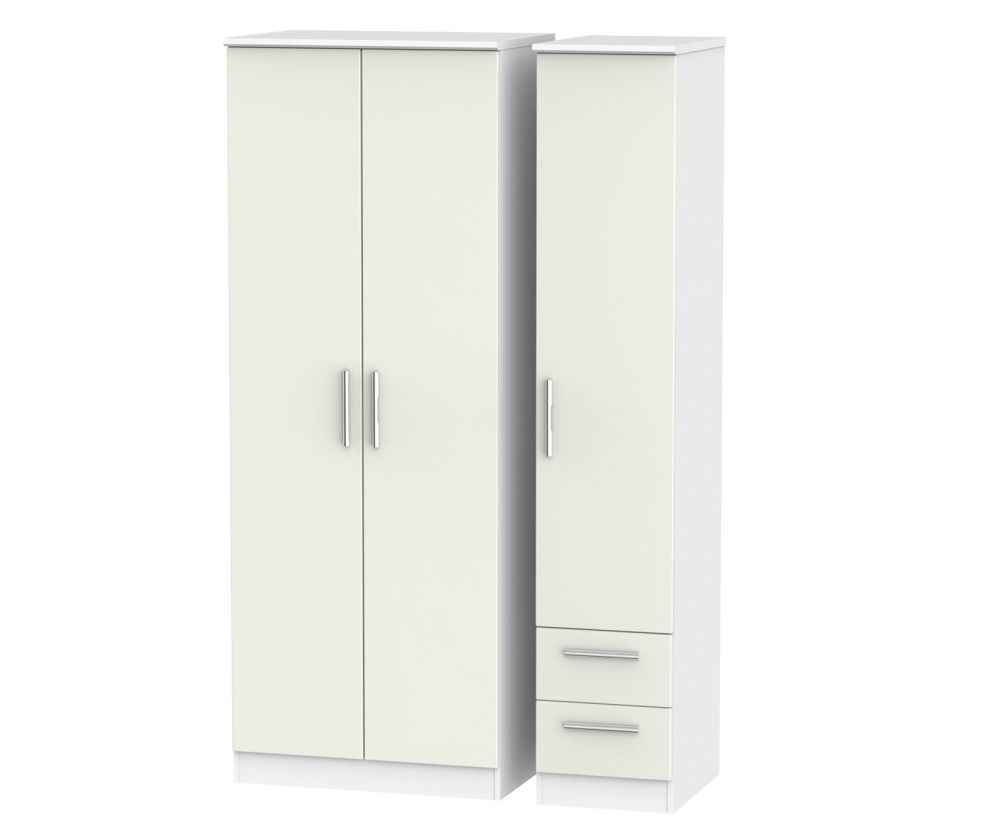Welcome Furniture Knightsbridge Kaschmir Matt and White 3 Door 2 Drawer Tall Plain Triple Wardrobe