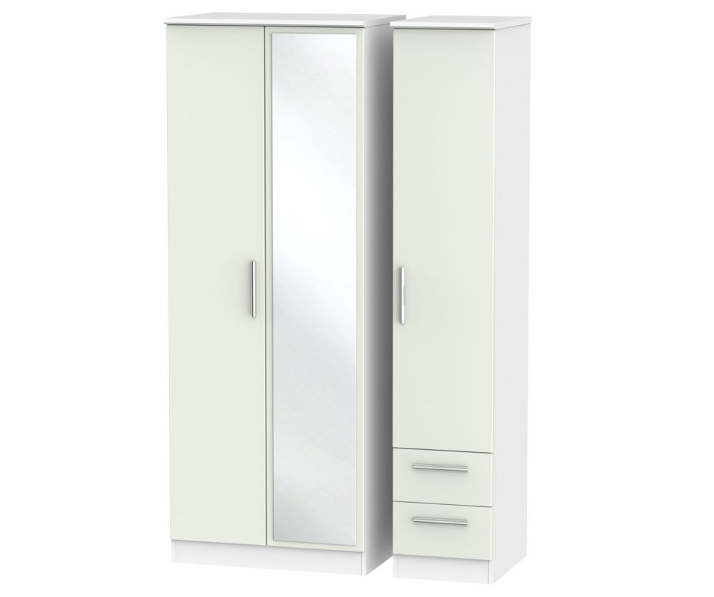 Welcome Furniture Knightsbridge Kaschmir Matt and White 3 Door 2 Drawer Tall Mirror Triple Wardrobe