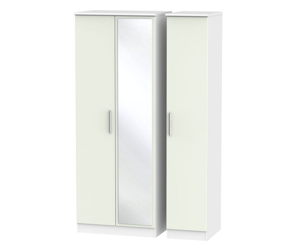 Welcome Furniture Knightsbridge Kaschmir Matt and White 3 Door Tall Mirror Triple Wardrobe