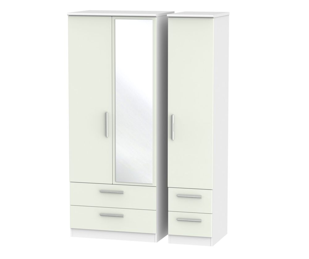 Welcome Furniture Knightsbridge Kaschmir Matt and White 3 Door 4 Drawer Mirror Triple Wardrobe
