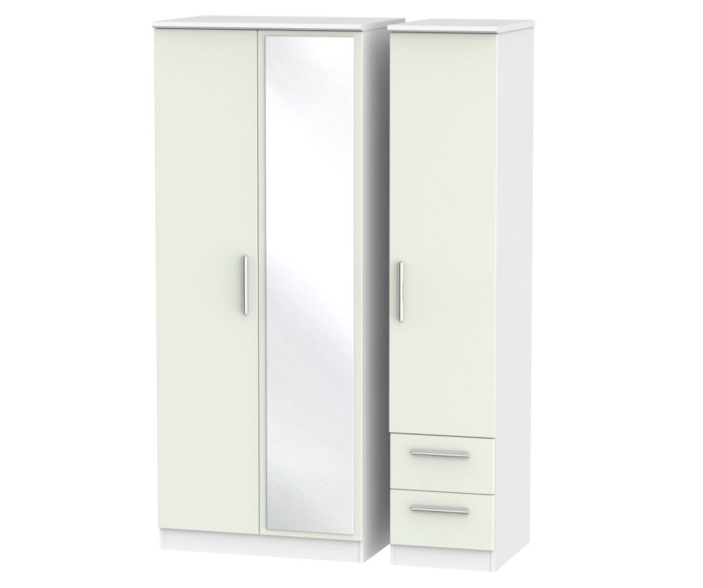 Welcome Furniture Knightsbridge Kaschmir Matt and White 3 Door 2 Drawer Mirror Triple Wardrobe