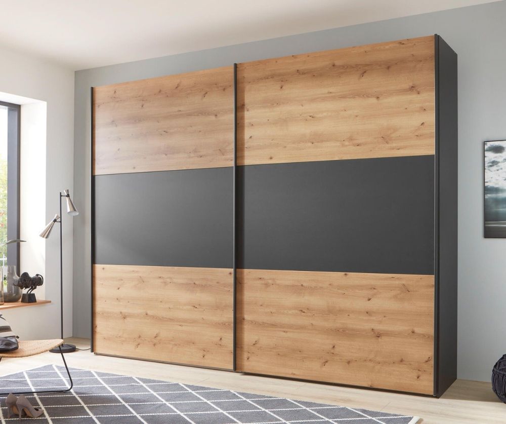 Wiemann Korfu Bianco Oak 2 Door Sliding Wardrobe with Center Panel