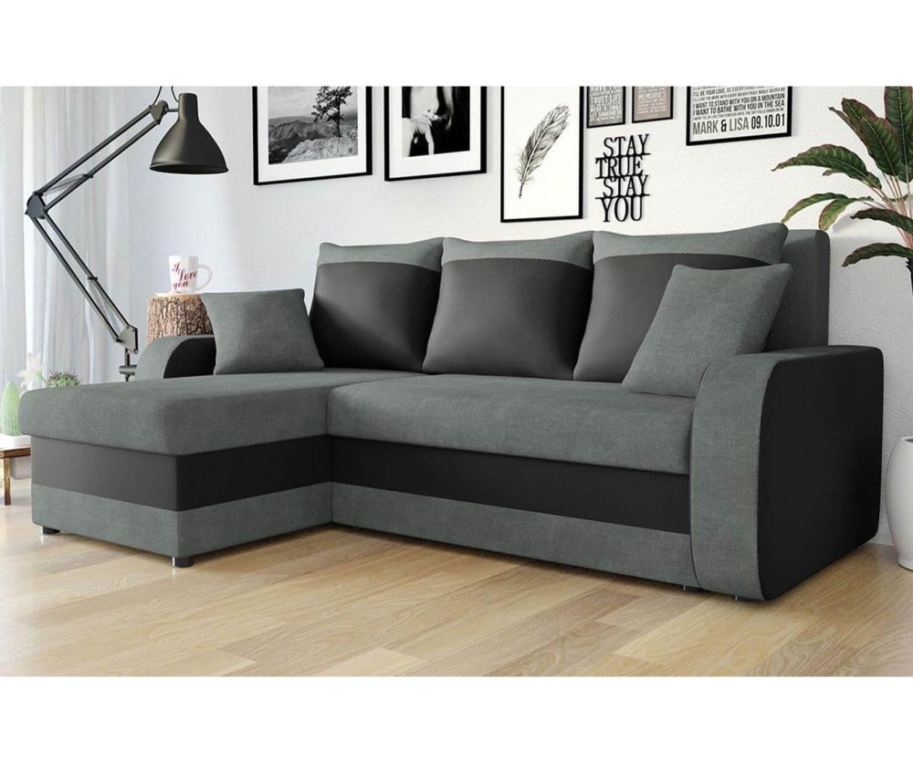 Kris Grey and Black Left Hand Side Corner Sofa Bed