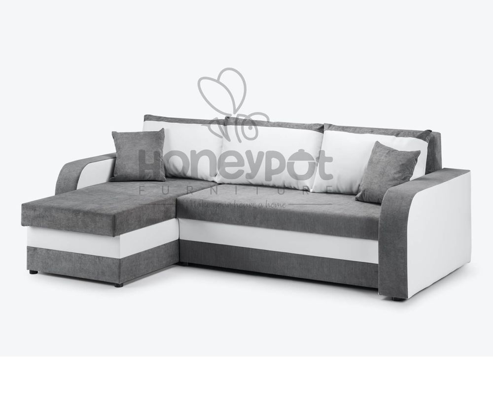 Kris Grey and White Left Hand Side Corner Sofa Bed