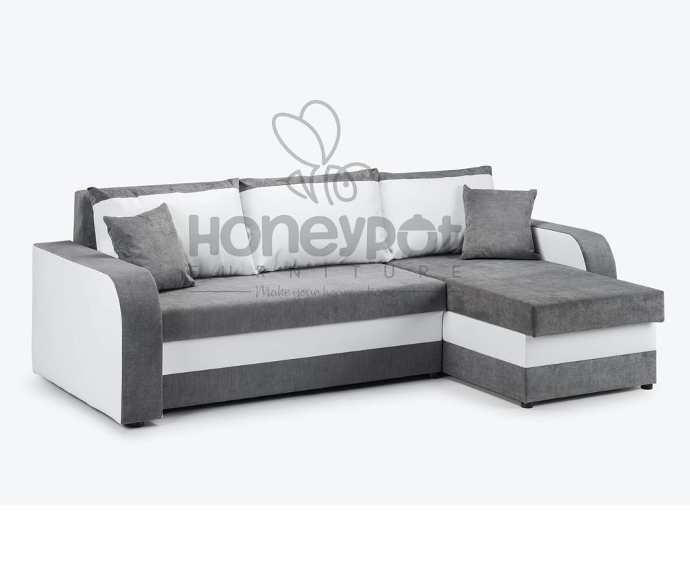 Kris Grey and White Right Hand Side Corner Sofa Bed