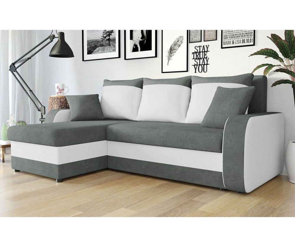 Kris Grey and White Left Hand Side Corner Sofa Bed