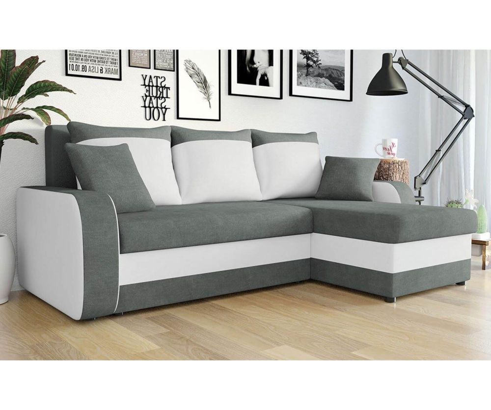 Kris Grey and White Right Hand Side Corner Sofa Bed