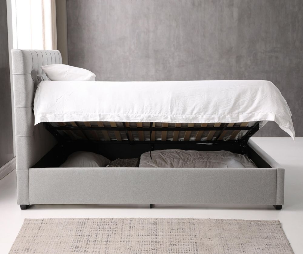 Kyoto Elisa Hopsack Grey Ottoman Bed Frame