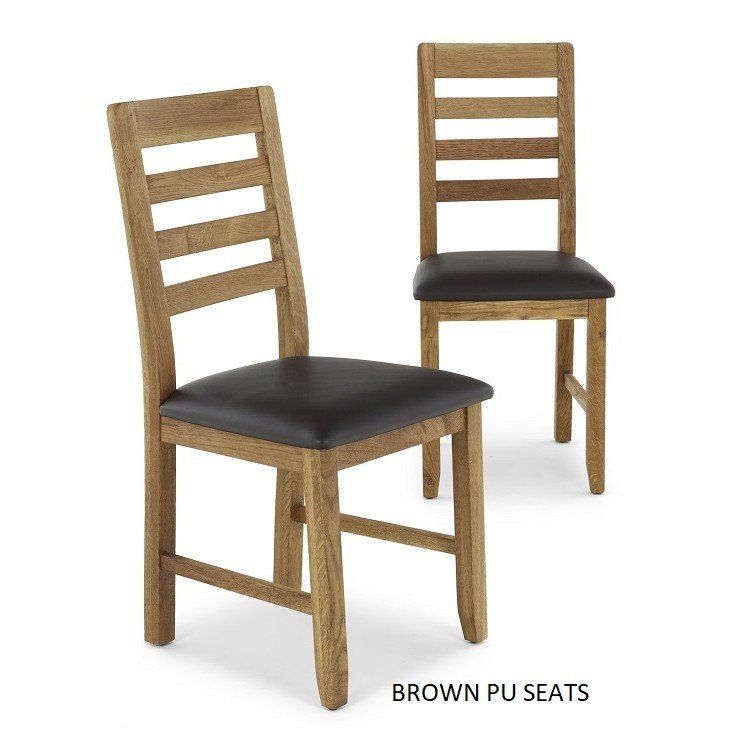 Corndell Bergen Oak with Brown PU Leather Dining Chair in Pair