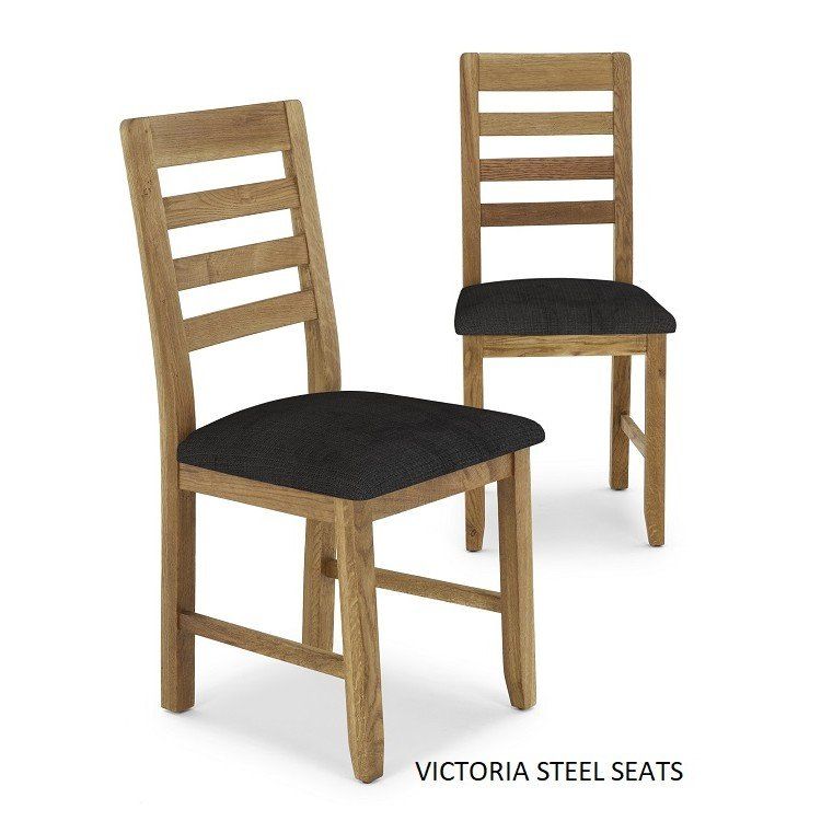 Corndell Bergen Oak with Victoria Steel Fabric Dining Chair in Pair