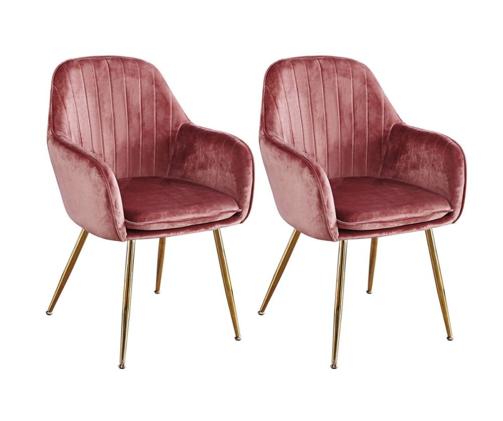 LPD Lara Vintage Pink with Gold Legs Dining Chair in Pair
