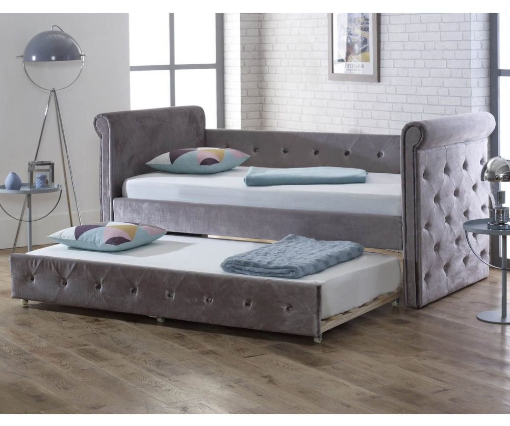 Limelight Zodiac Silver Fabric Day Bed with Trundle Guest Bed