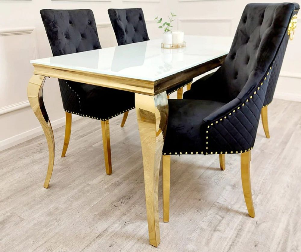 Furnish 365 Louis Glass and Gold Dining Table 