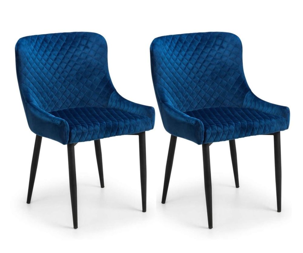 Julian Bowen Luxe Blue and Black Velvet Dining Chair in Pair