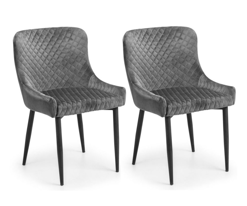 Julian Bowen Luxe Grey and Black Velvet Dining Chair in Pair