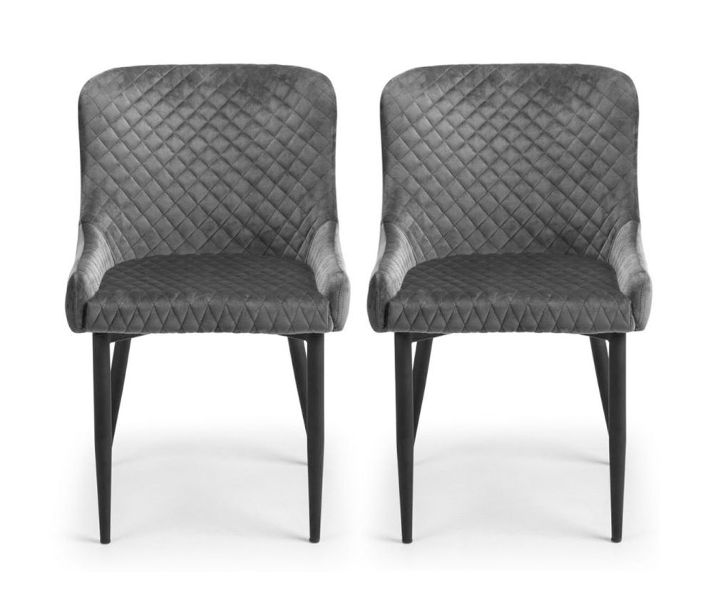 Julian Bowen Luxe Grey and Black Velvet Dining Chair in Pair