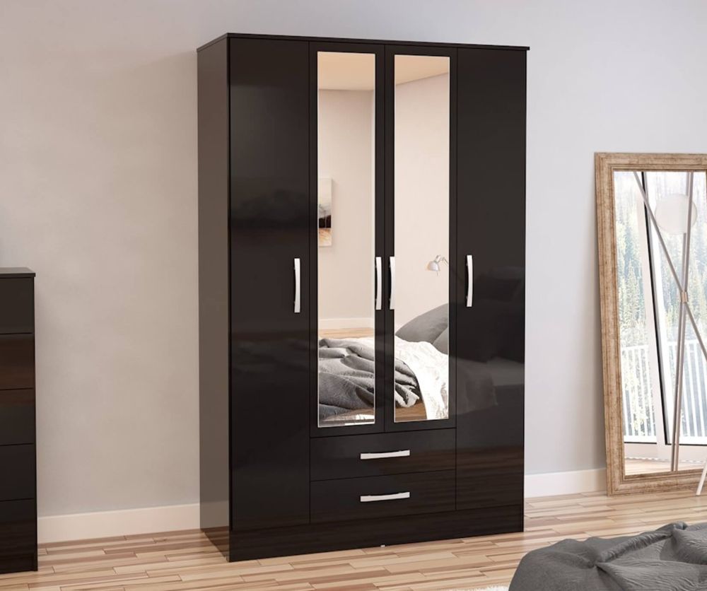 Birlea Furniture Lynx Black 4 Door Combi Wardrobe