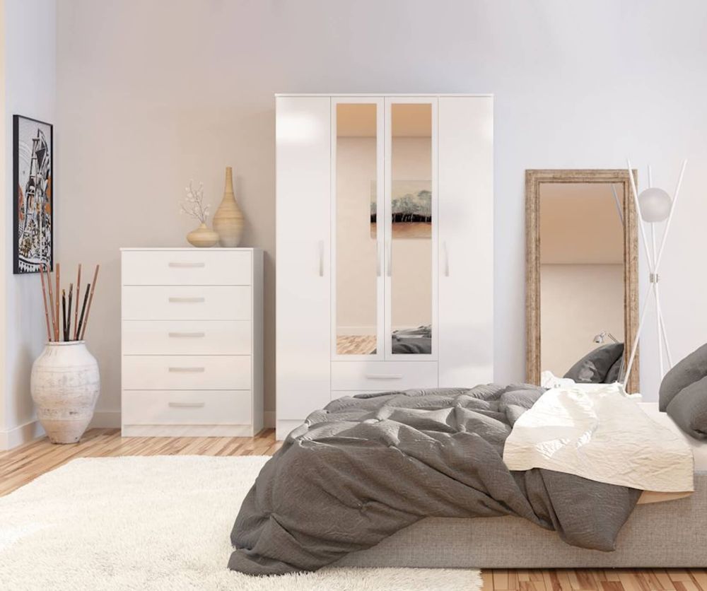 Birlea Furniture Lynx White 4 Door Combi Wardrobe