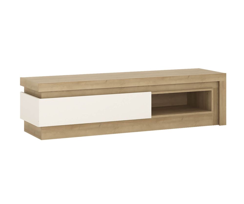FTG Lyon Riviera Oak and White High Gloss 1 Drawer TV Cabinet with Open Shelf