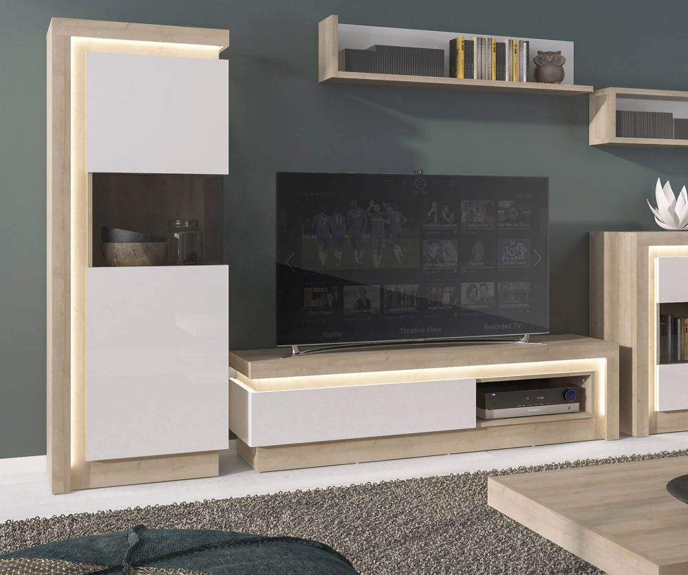 FTG Lyon Riviera Oak and White High Gloss 1 Drawer TV Cabinet with Open Shelf