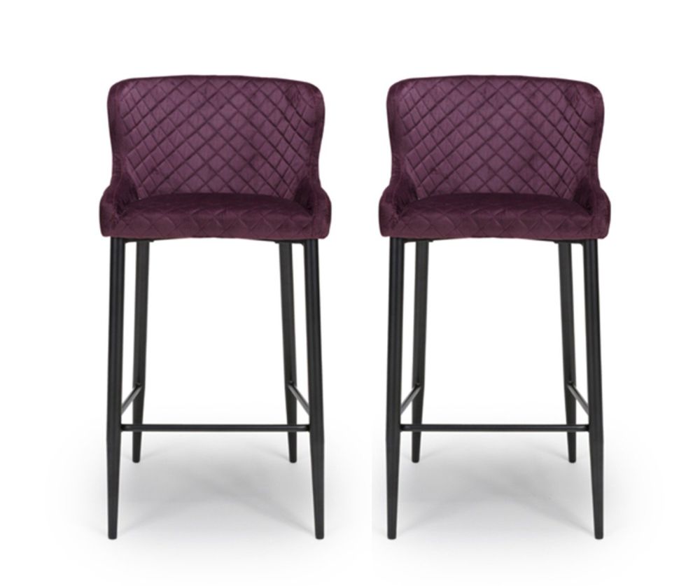 Furniture Link Malmo Mulberry Velvet Fabric Bar Stool in Pair