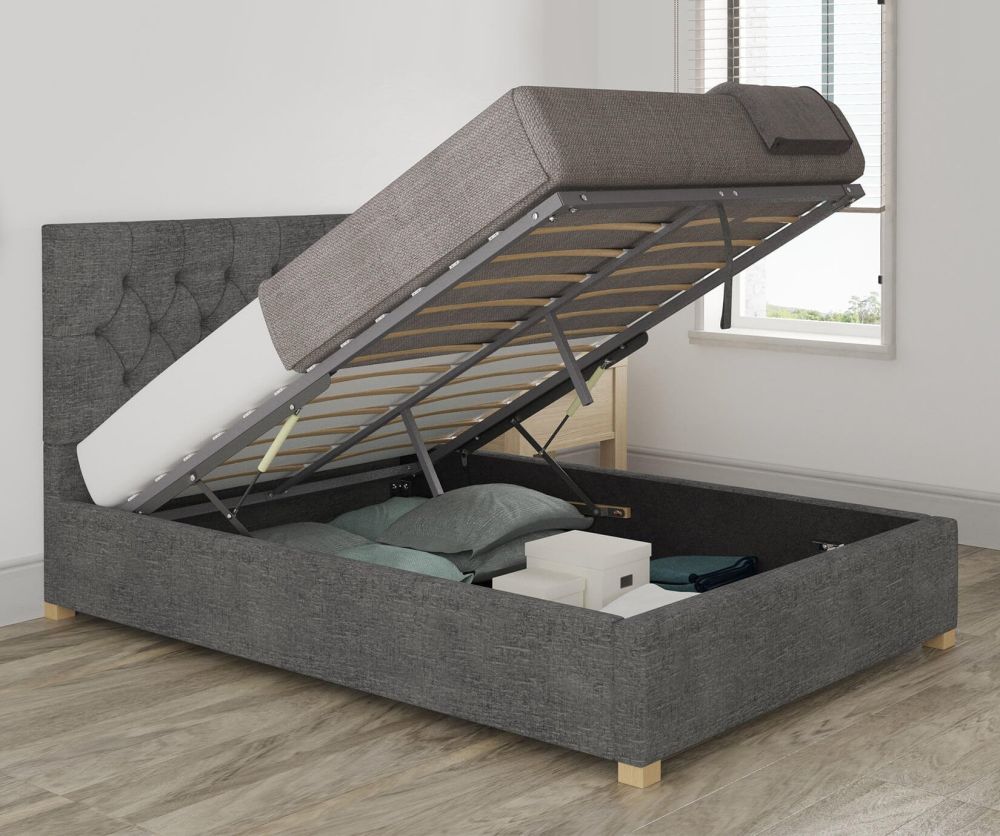 Aspire Marble Firenza Velour Charcoal Fabric Ottoman Bed
