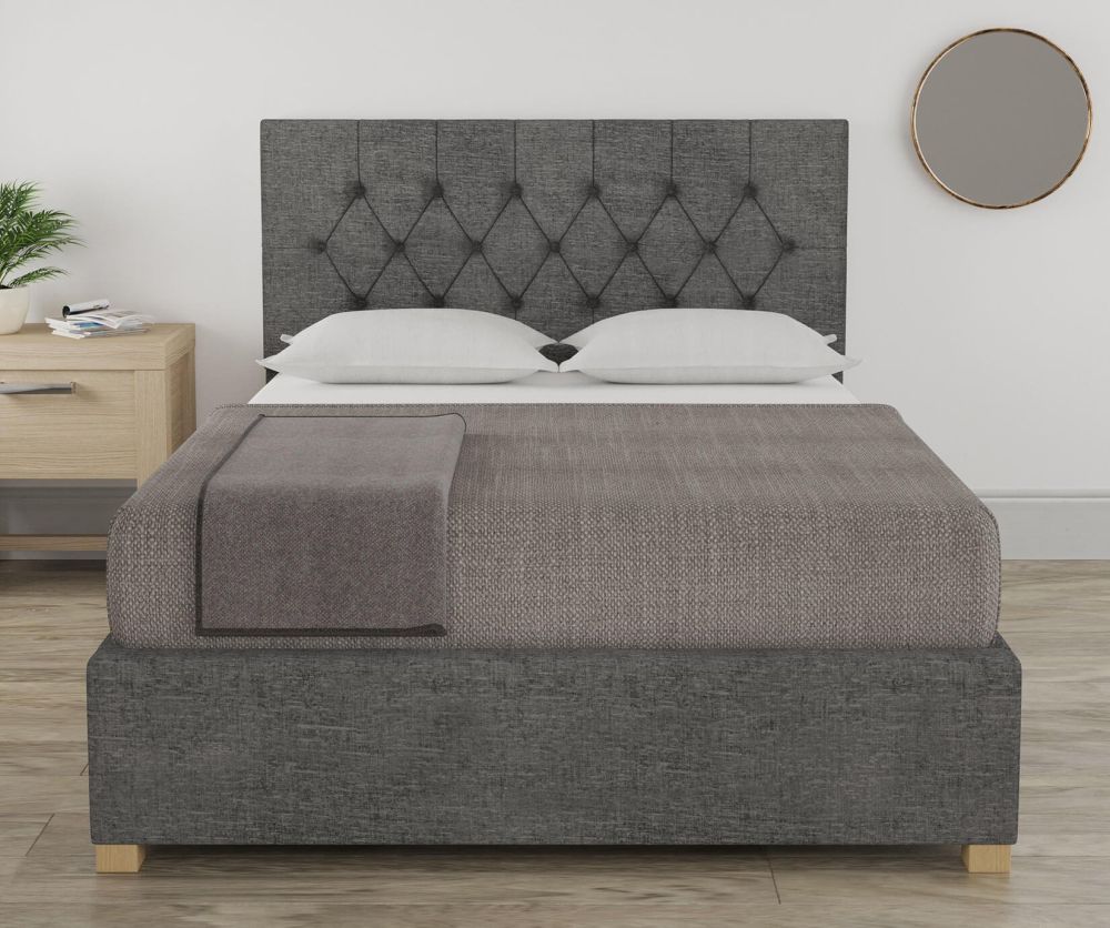 Aspire Marble Firenza Velour Charcoal Fabric Ottoman Bed
