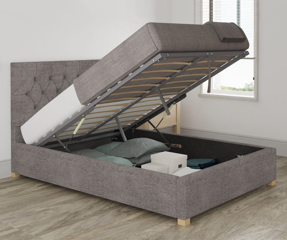 Aspire Marble Firenza Velour Silver Fabric Ottoman Bed