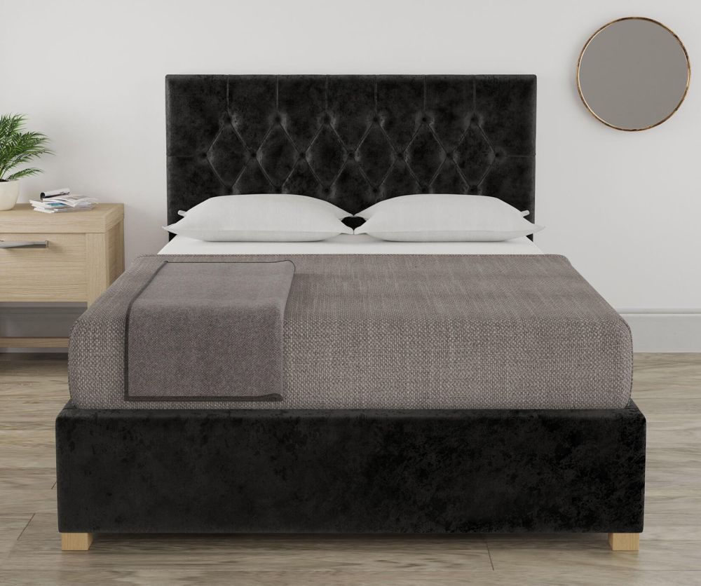 Aspire Marble Mirazzi Velvet Black Fabric Ottoman Bed