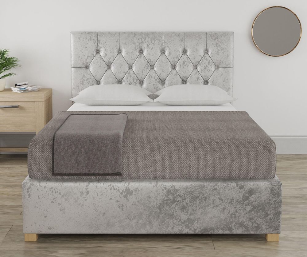 Aspire Marble Mirazzi Velvet Silver Fabric Ottoman Bed