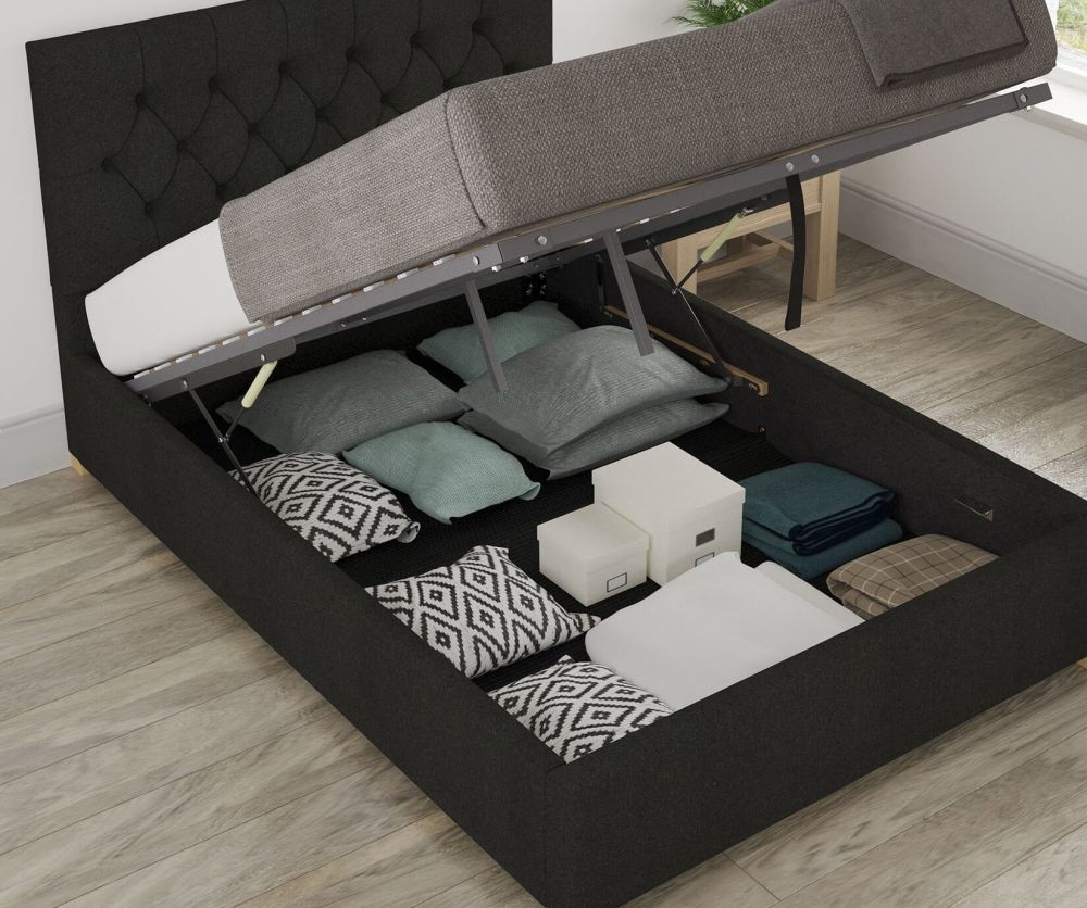 Aspire Marble Saxon Twill Charcoal Fabric Ottoman Bed