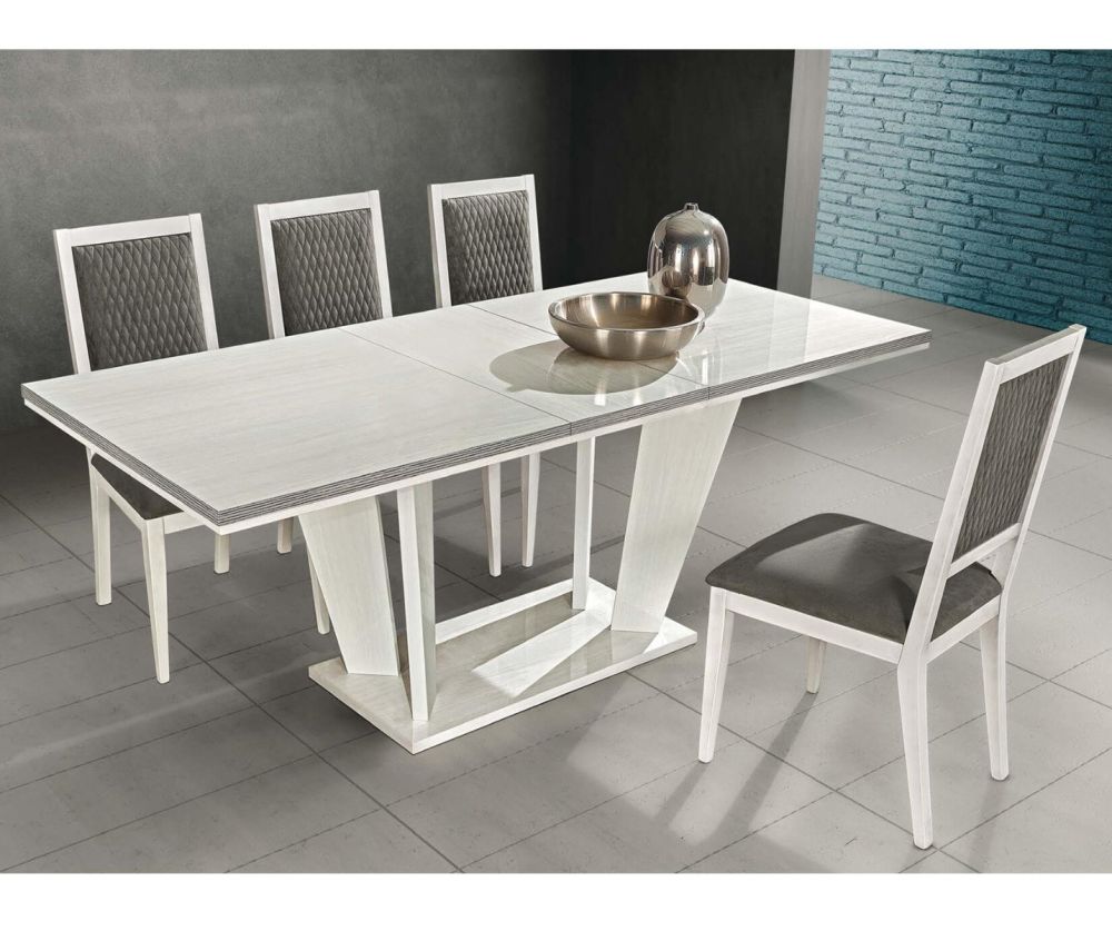 H2O Design Margot Birch White Silver Extending Dining Set with 6 Dining Chairs