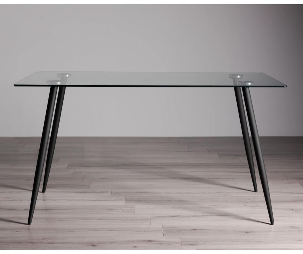 Bentley Designs Martini Clear Tempered Glass 6 Seater Dining Table with Sand Black Powder Coated Legs