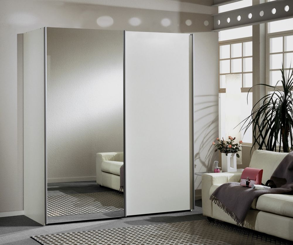 Wiemann Miami Alpine White and Mirror Sliding Door Wardrobe-H217cm