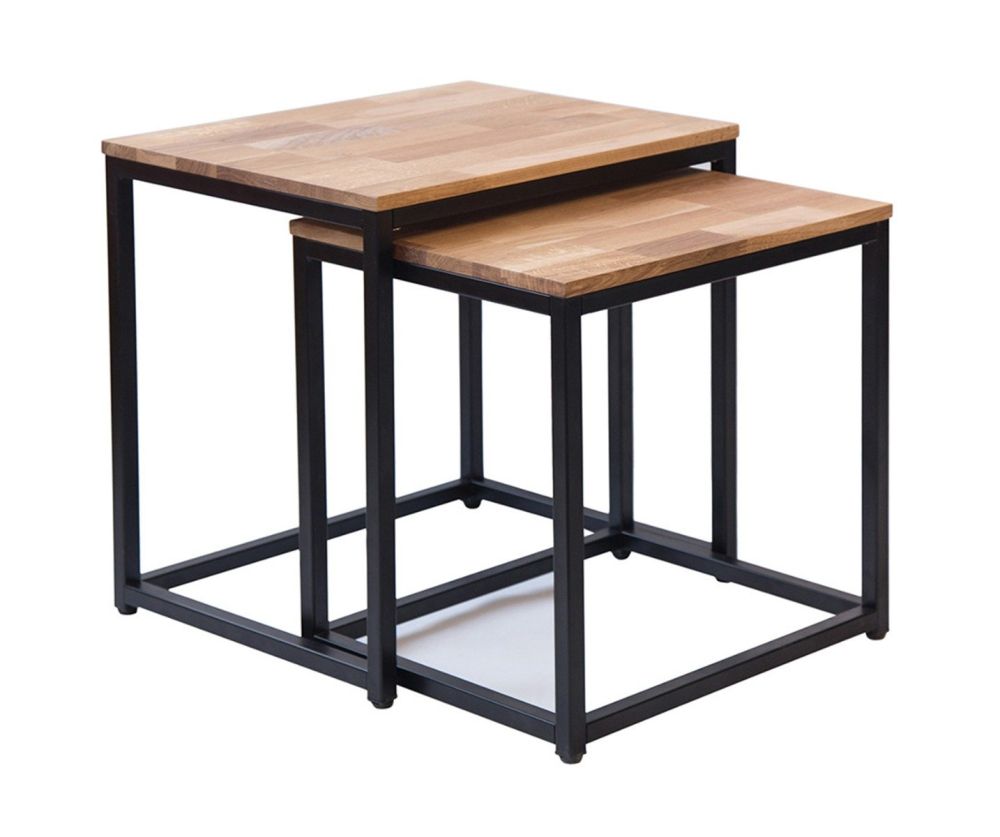 LPD Mirelle Solid Oak and Black Metal Nest of Tables